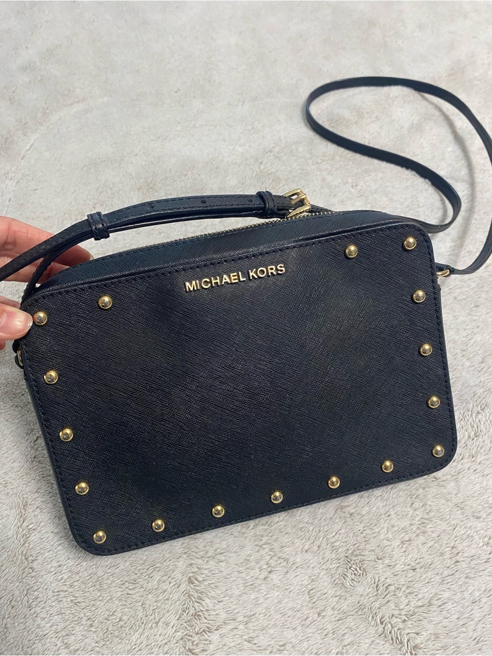 MICHAEL KORS Black Crossbody with Gold Studs